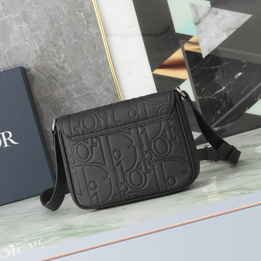 Dior Black Embossed Leather Messenger Bag - Luxury Crossbody Shoulder Bag