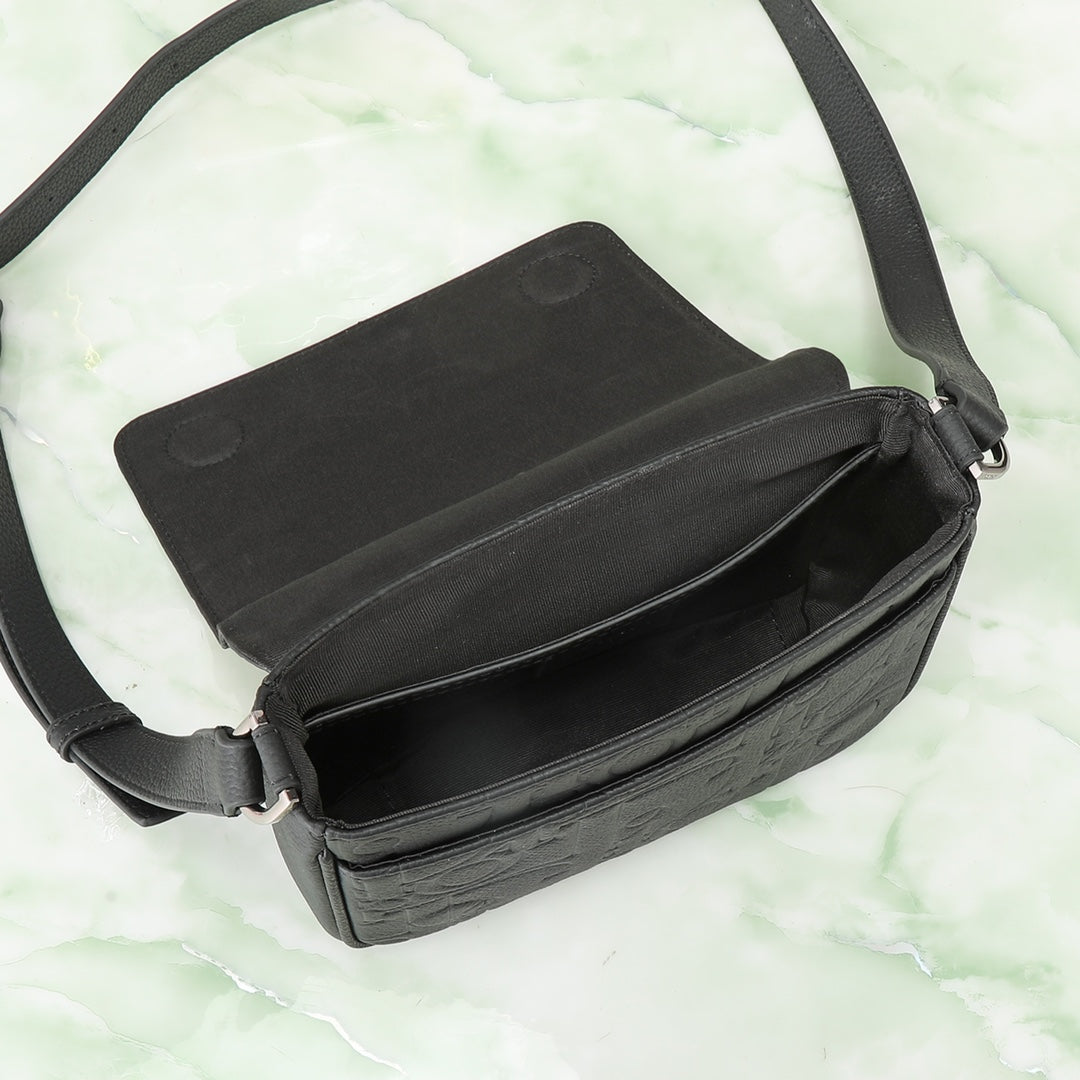 Dior Black Embossed Leather Messenger Bag - Luxury Crossbody Shoulder Bag