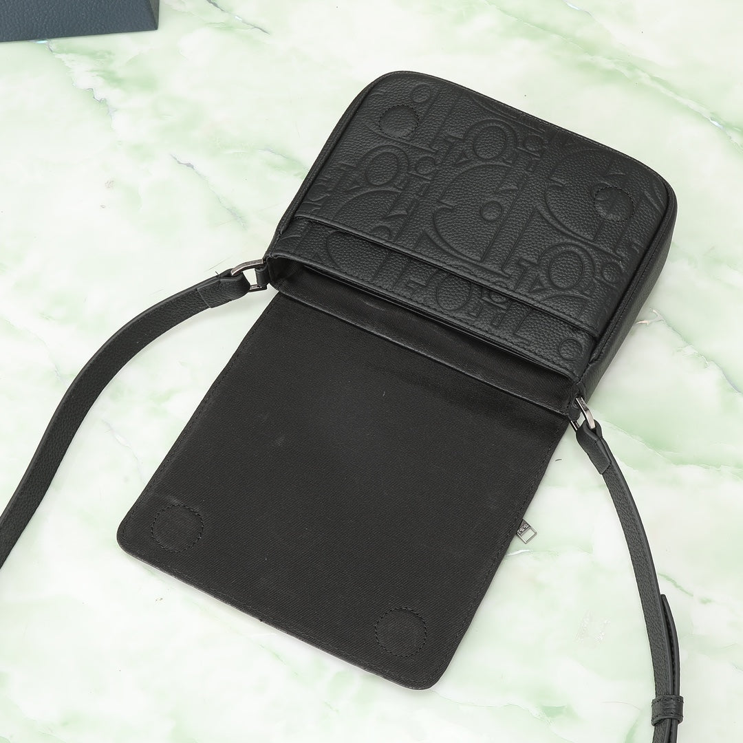 Dior Black Embossed Leather Messenger Bag - Luxury Crossbody Shoulder Bag