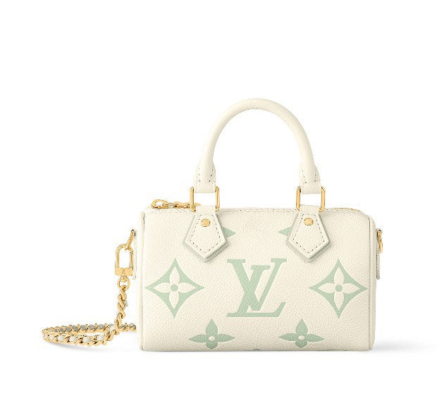 Louis Vuitton Nano Speedy Monogram Empreinte Leather Handbag - Cream/Vert Lagon