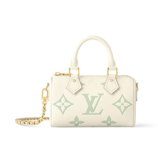 Louis Vuitton Nano Speedy Monogram Empreinte Leather Handbag - Cream/Vert Lagon