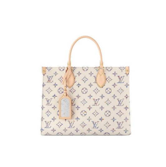 Louis Vuitton OnTheGo MM Monogram Empreinte Giant Bicolor Tote Bag - Cream/Blue