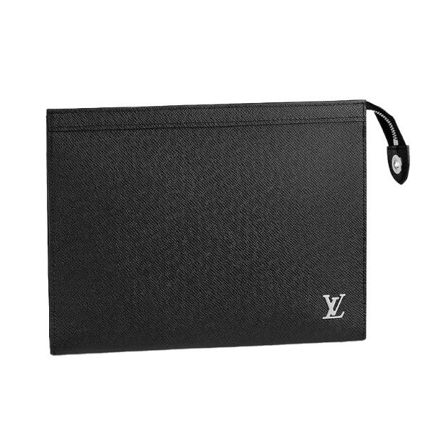 Louis Vuitton Black Textured Leather Pouch - Designer Zip Clutch Bag