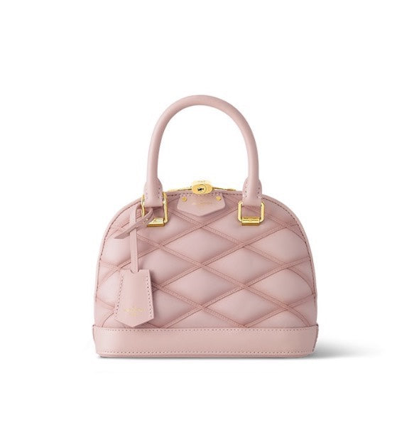 Luxury Quilted Pink Leather Dome Handbag with Gold-Tone Hardware