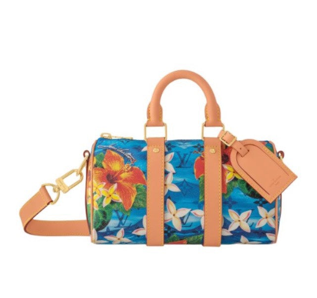 Louis Vuitton Keepall Bandoulière 25 Tyl Blue Floral Monogram Bag
