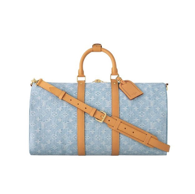 Louis Vuitton Keepall Bandoulière Monogram Light Blue Duffle Bag