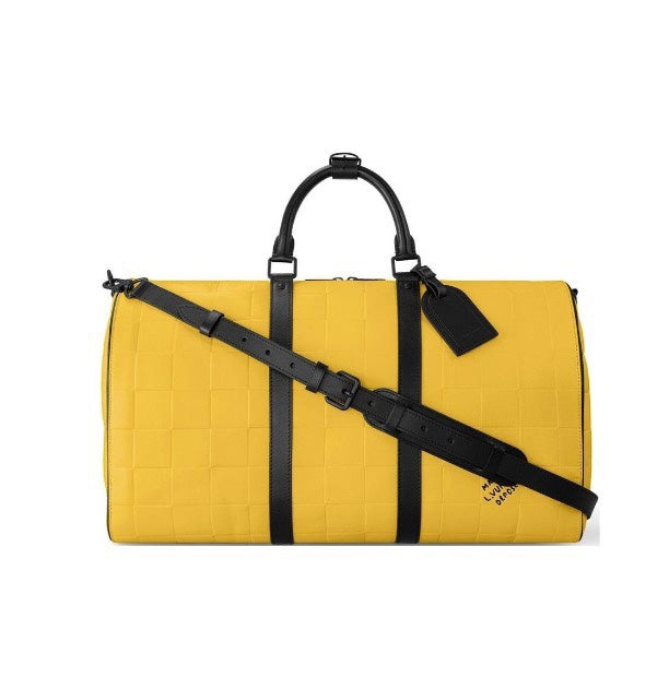 Louis Vuitton Yellow Damier Infini Keepall 50 Leather Duffel Bag