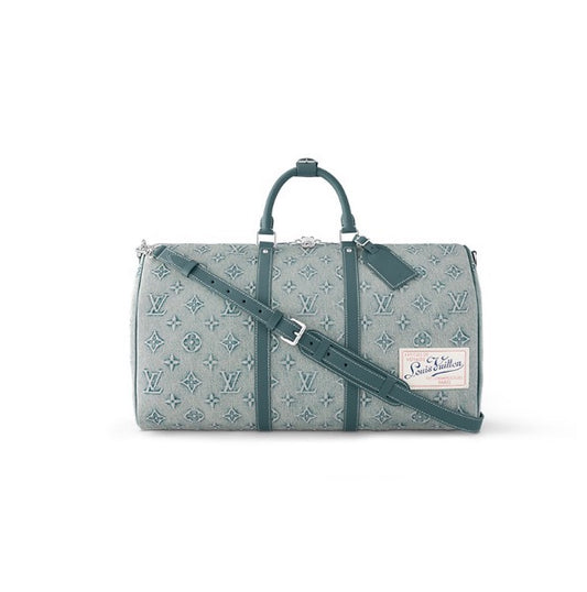 Louis Vuitton Keepall Bandoulière 50 Monogram Washed Denim Blue Travel Bag