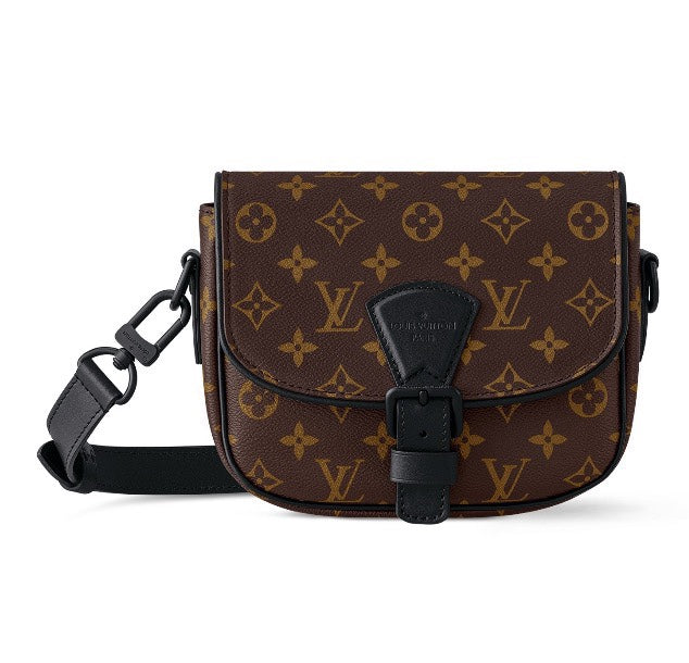 Louis Vuitton Monogram Canvas Crossbody Bag with Black Leather Trim & Hardware