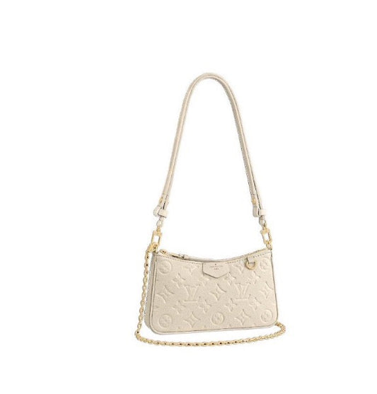 Women's Floral Embossed Cream Shoulder Bag with Gold-Tone Chain Strap