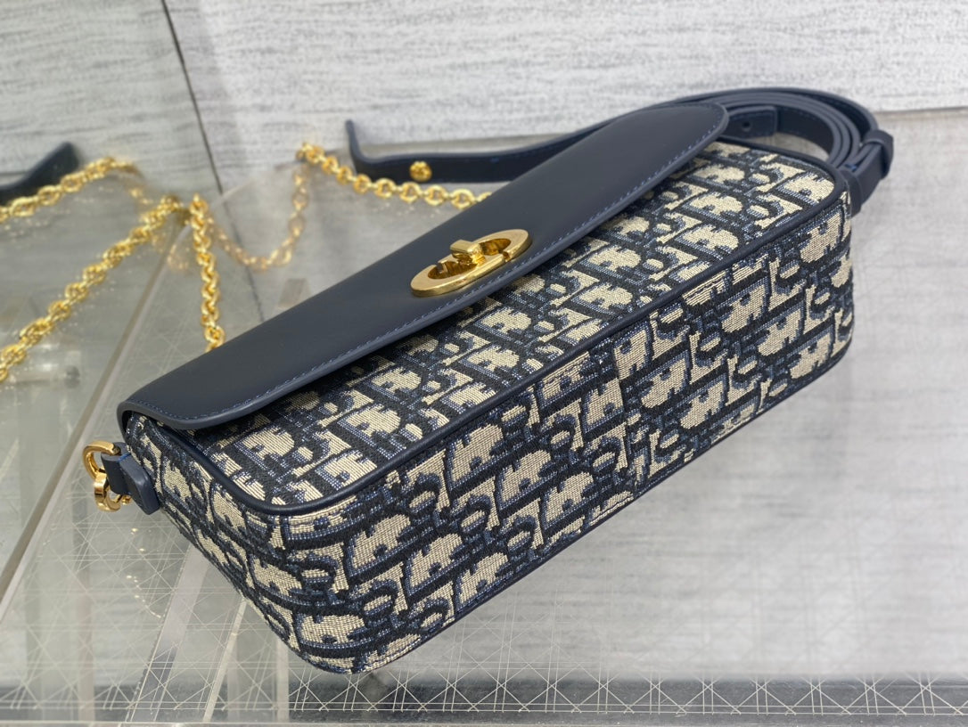 Dior 30 Montaigne East-West Bag in Blue Oblique Jacquard and Navy Calfskin