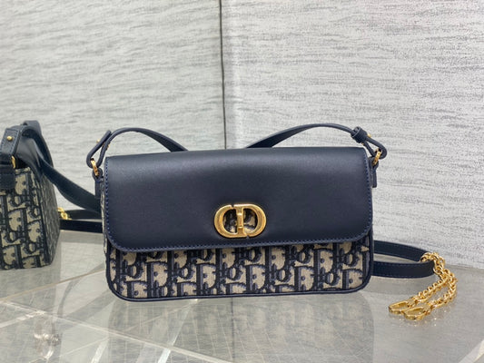 Dior 30 Montaigne East-West Bag in Blue Oblique Jacquard and Navy Calfskin