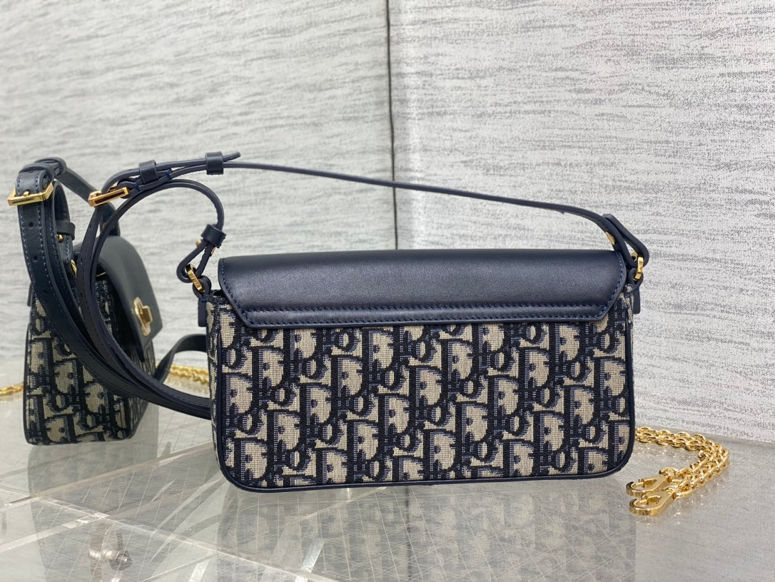 Dior Classic Navy Blue Monogram Canvas Crossbody Shoulder Bag
