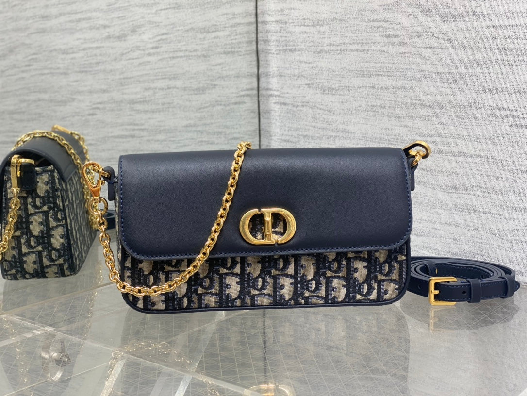 Dior 30 Montaigne East-West Bag in Blue Oblique Jacquard and Navy Calfskin