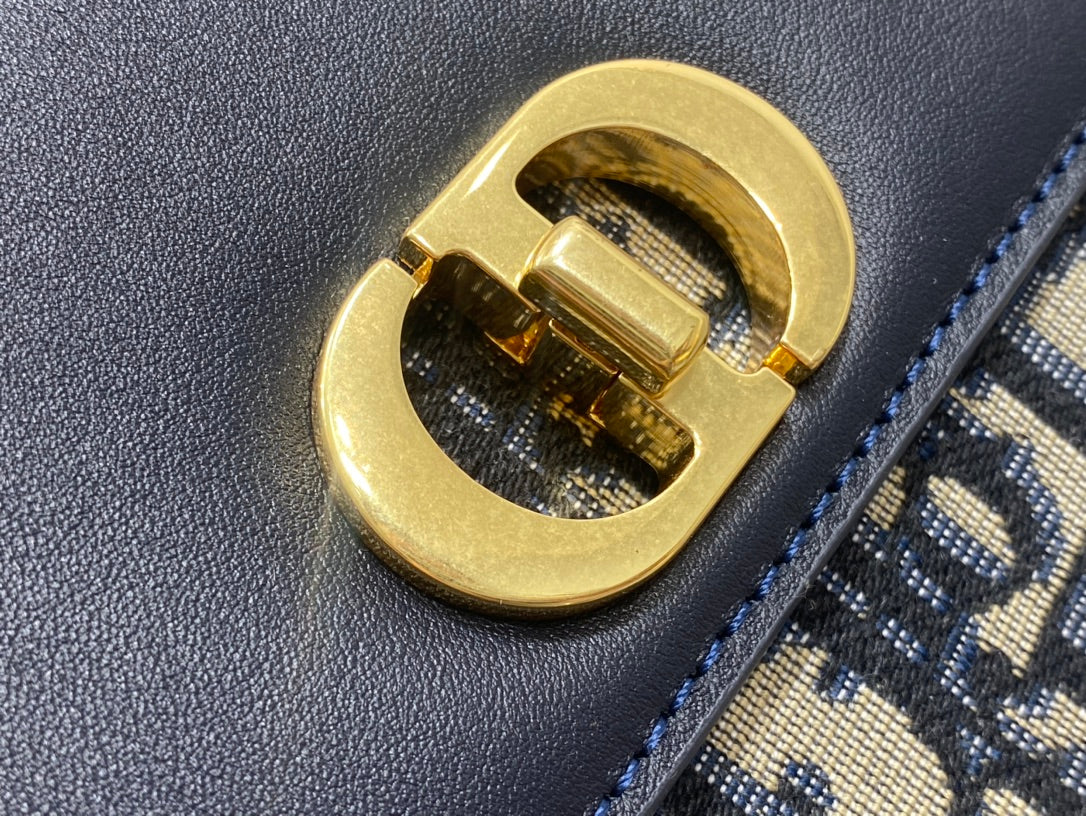Dior 30 Montaigne East-West Bag in Blue Oblique Jacquard and Navy Calfskin
