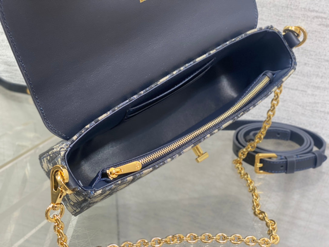 Dior 30 Montaigne East-West Bag in Blue Oblique Jacquard and Navy Calfskin