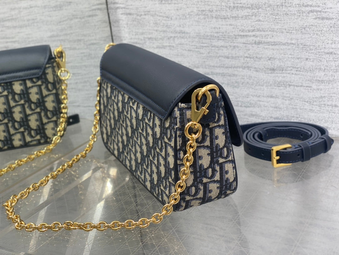 Dior 30 Montaigne East-West Bag in Blue Oblique Jacquard and Navy Calfskin