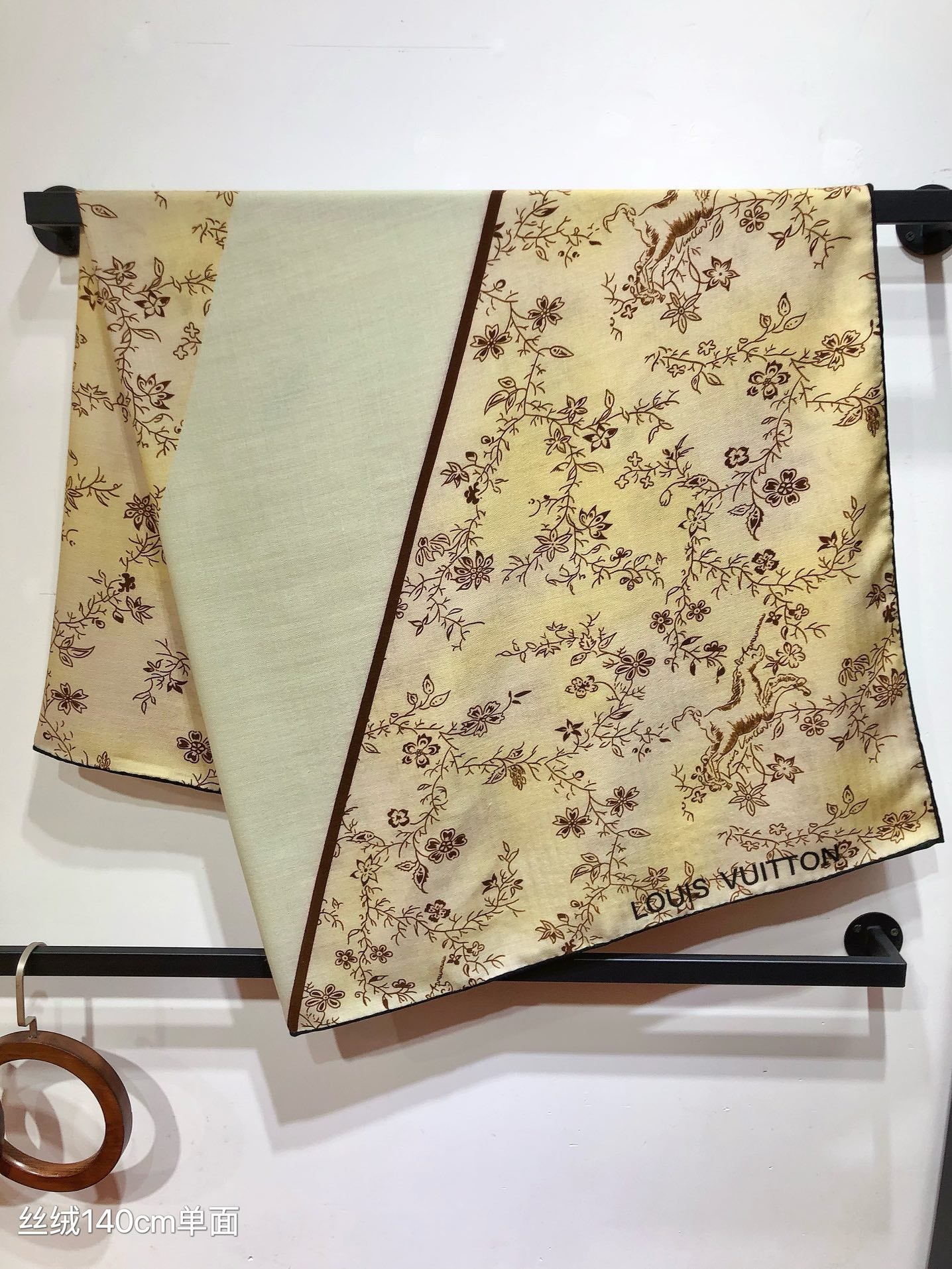 Louis Vuitton Floral Silk Scarf - Designer Logo Print Neck Scarf for Women, Cream and Navy Blue
