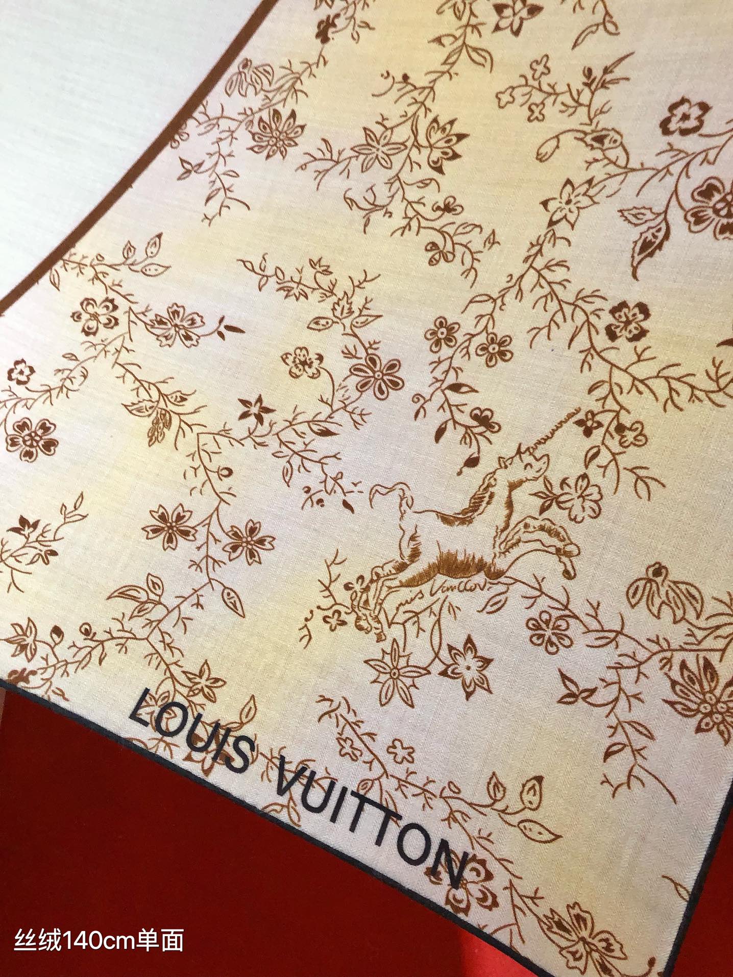 Louis Vuitton Floral Silk Scarf - Designer Logo Print Neck Scarf for Women, Cream and Navy Blue