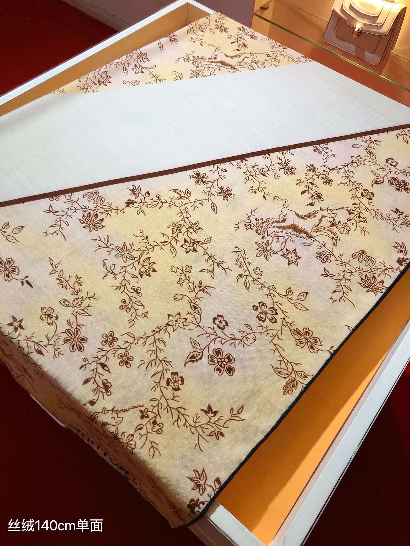 Louis Vuitton Floral Silk Scarf - Designer Logo Print Neck Scarf for Women, Cream and Navy Blue