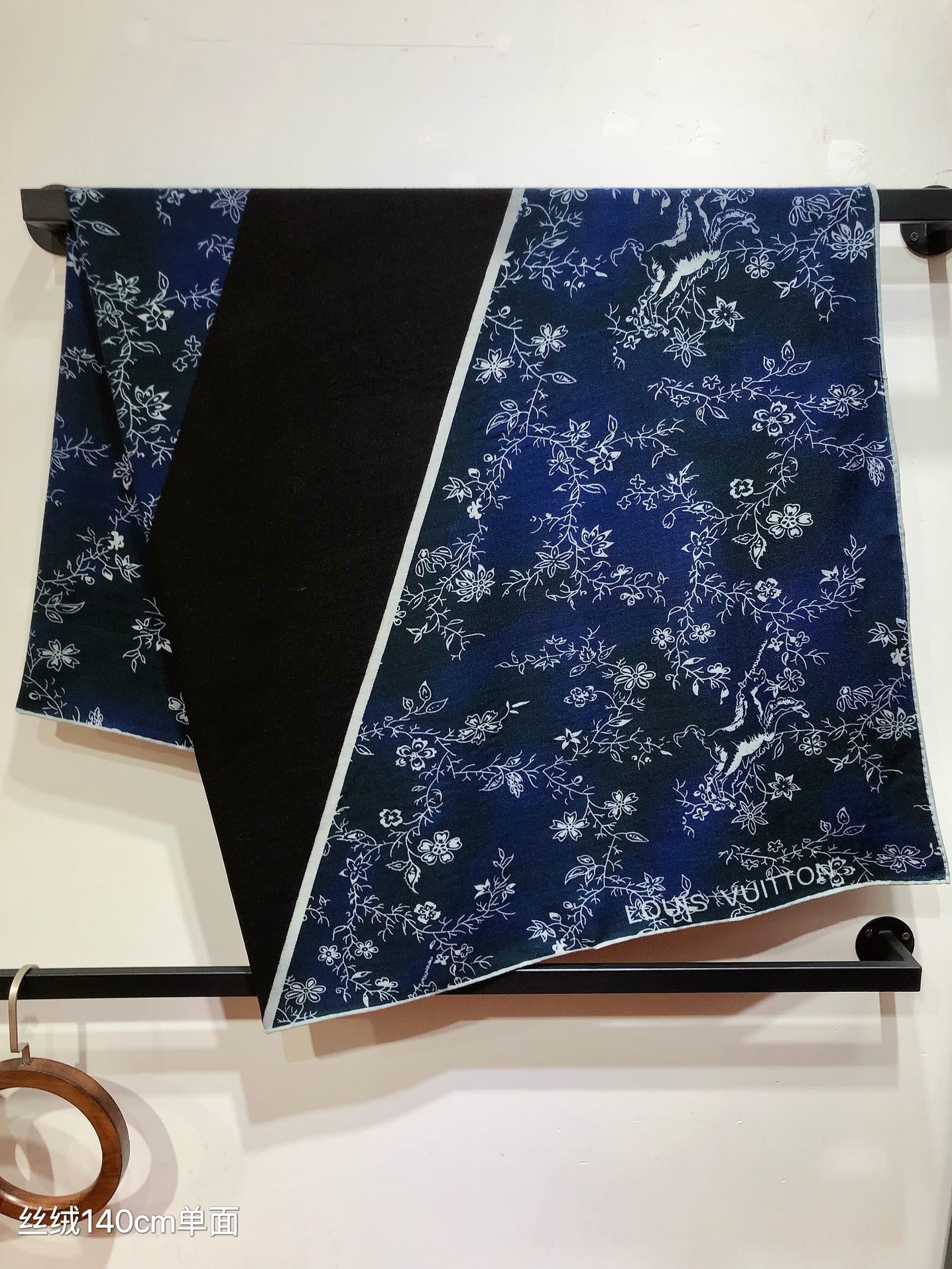 Louis Vuitton Women's Floral Silk Scarf, Designer Patterned Neck Accessory - Beige and Navy