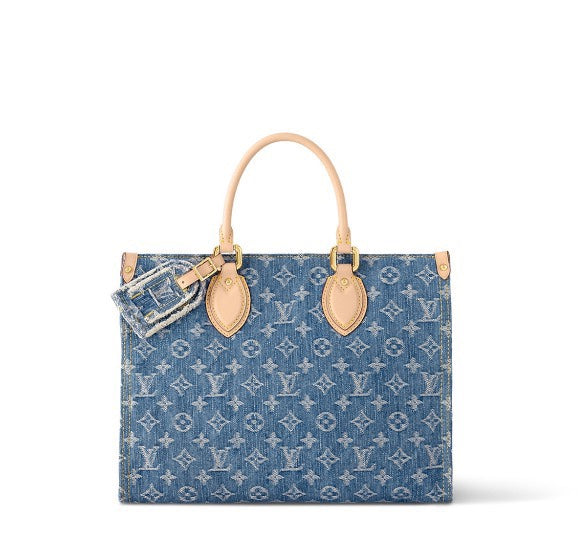 Louis Vuitton Onthego MM Monogram Denim Blue Tote Bag