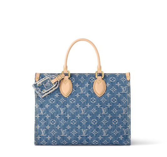 Louis Vuitton Onthego MM Monogram Denim Blue Tote Bag