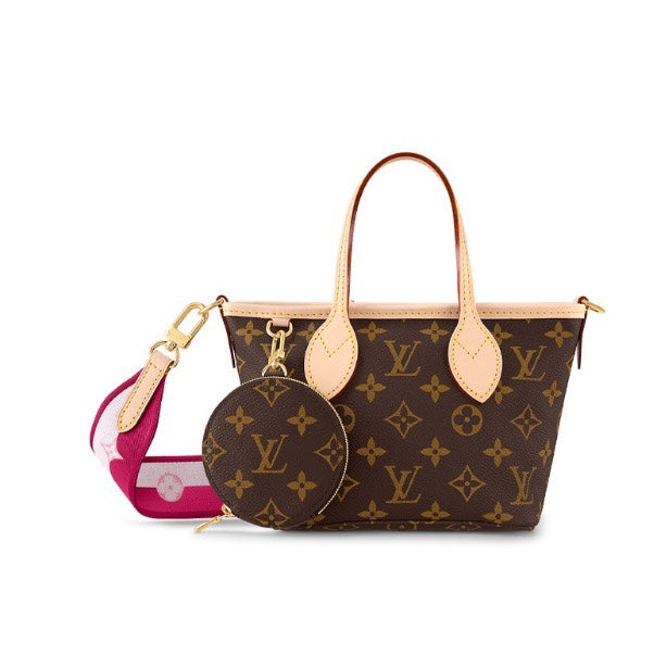 Louis Vuitton Monogram Canvas Mini Handbag with Round Pouch and Pink Strap