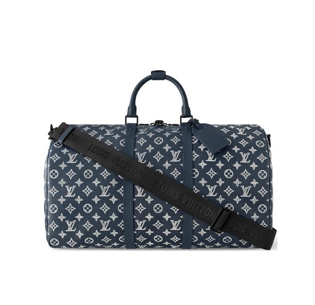Louis Vuitton Monogram Denim Keepall Bandoulière 50 Blue Travel Bag