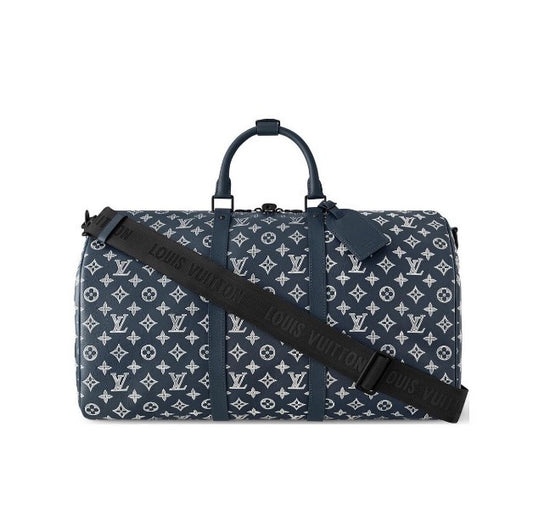 Louis Vuitton Monogram Denim Keepall Bandoulière 50 Blue Travel Bag