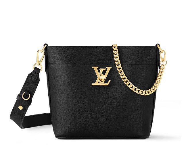 Louis Vuitton Lockme Bucket Bag Black Grained Calfskin Leather