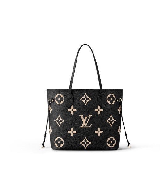 Louis Vuitton Neverfull MM Monogram Empreinte Leather Tote Bag - Black/Beige