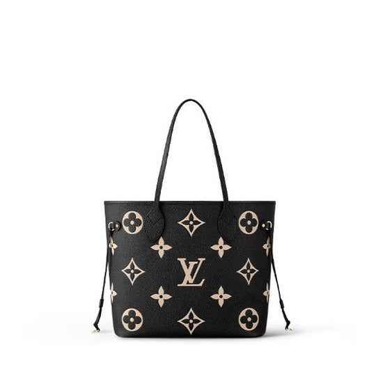 Louis Vuitton Neverfull MM Monogram Empreinte Leather Tote Bag - Black/Beige
