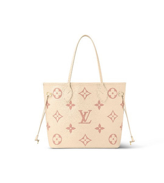 Louis Vuitton Neverfull MM Monogram Empreinte Leather Tote Bag - Beige/Pink