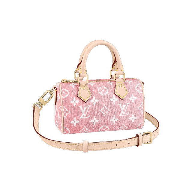 Louis Vuitton Nano Speedy Pink Monogram Denim Handbag