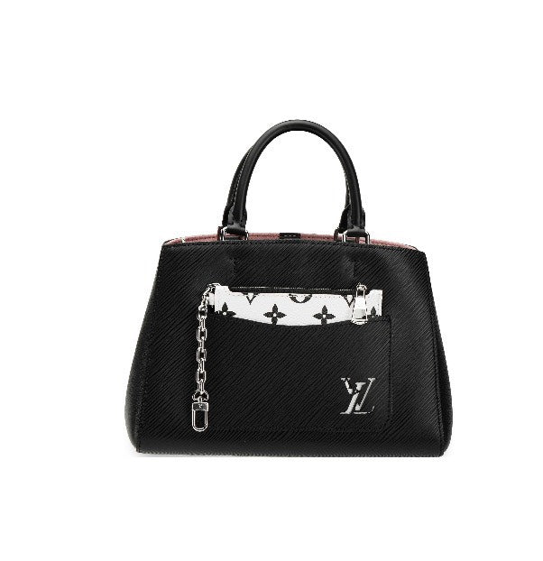 Louis Vuitton Black Leather Top Handle Bag with Monogram Front Pocket