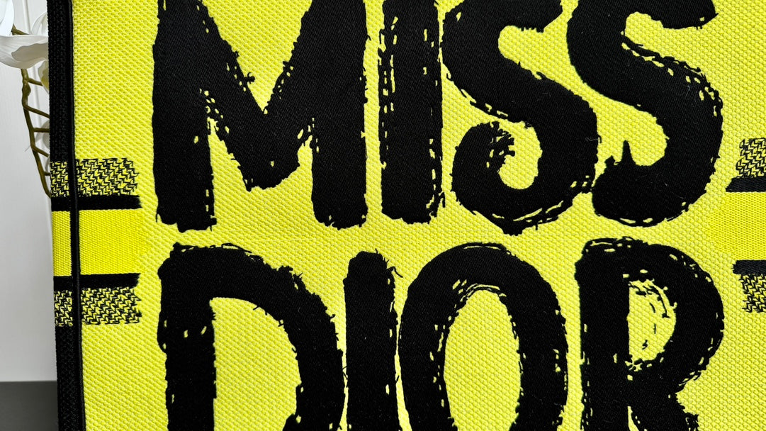 Christian Dior Yellow Miss Dior Graffiti Canvas Book Tote Bag