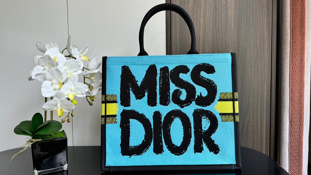 Christian Dior Yellow Miss Dior Graffiti Canvas Book Tote Bag