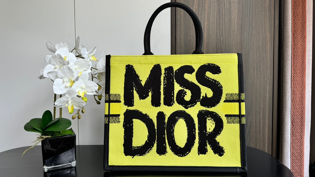 Christian Dior Miss Dior Book Tote Yellow and Black Graffiti Print Large Bag