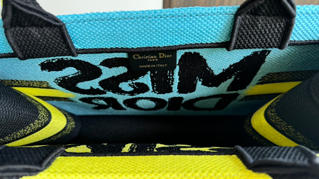 Dior Miss Dior Graffiti Yellow Canvas Tote Bag - Large Designer Handbag