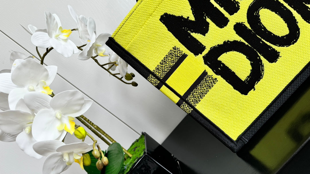 Christian Dior Medium Book Tote - Miss Dior Graffiti Yellow & Black Canvas