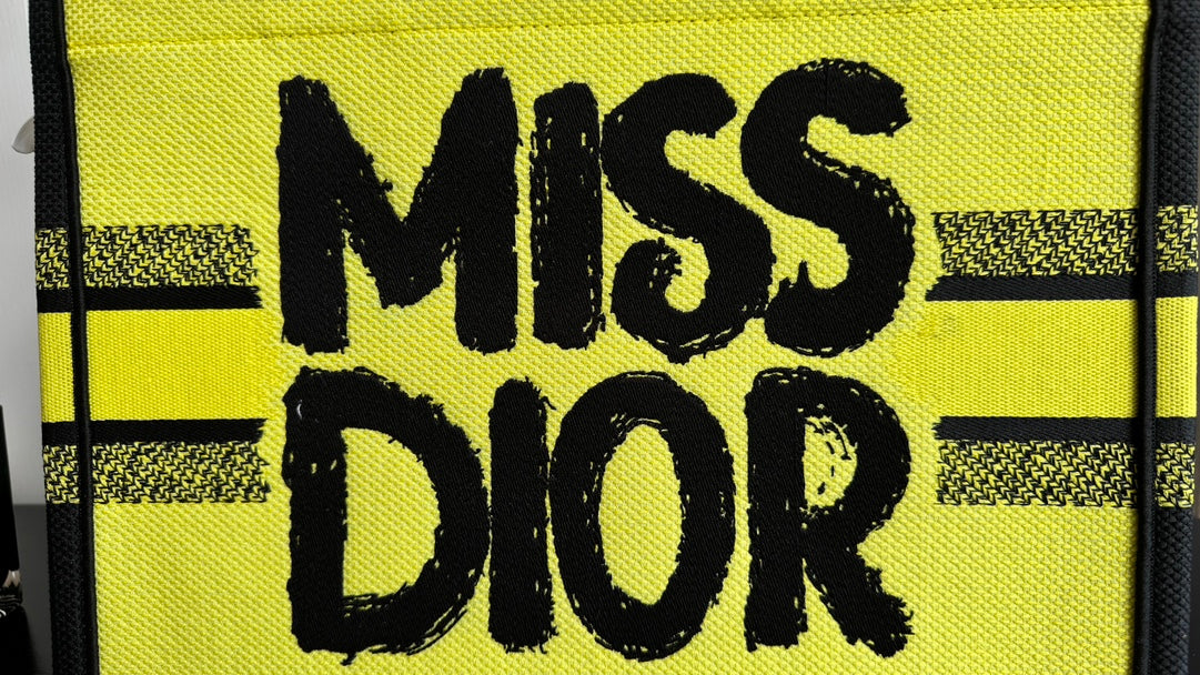 Christian Dior Medium Book Tote - Miss Dior Graffiti Yellow & Black Canvas