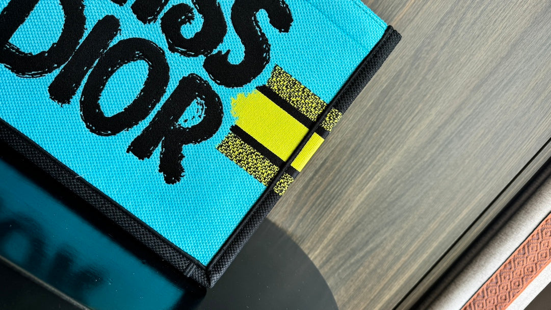 Christian Dior Medium Book Tote - Miss Dior Graffiti Yellow & Black Canvas