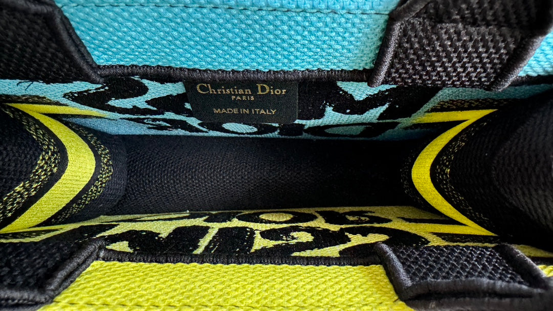 Christian Dior Miss Dior Graffiti Book Tote - Small Yellow & Black Canvas Handbag