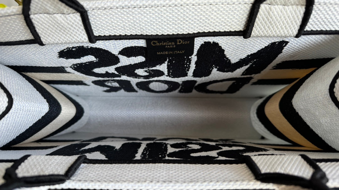 Christian Dior Miss Dior Graffiti Book Tote Bag - White and Black Canvas