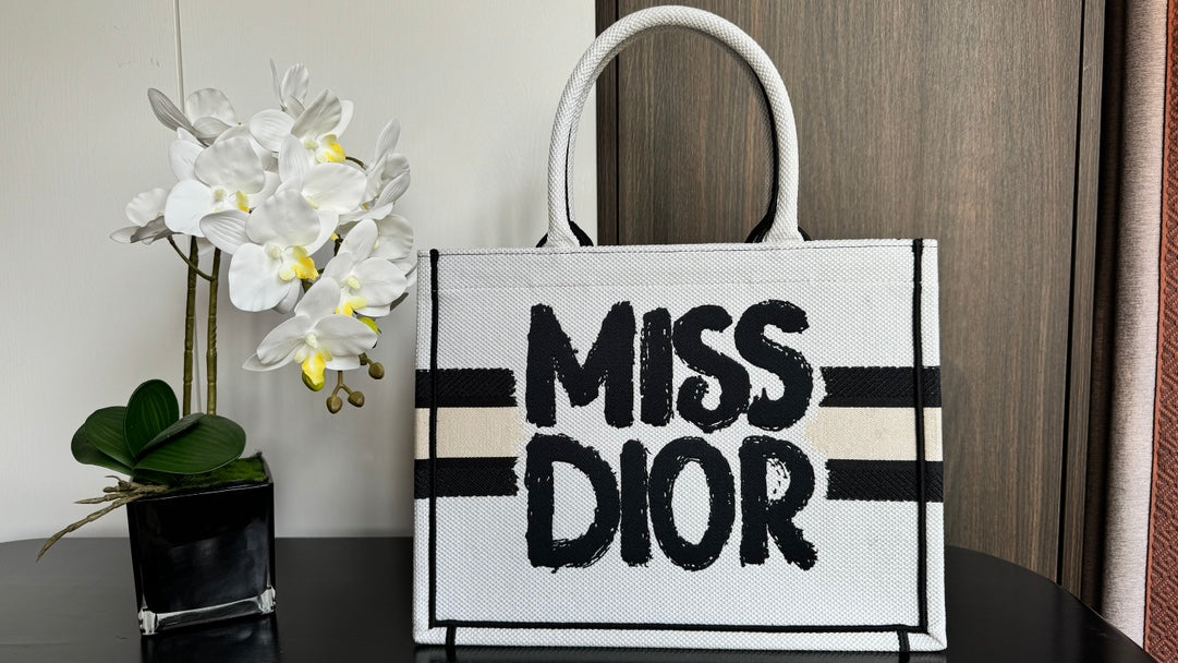 Christian Dior Medium Miss Dior Book Tote - White and Black Graffiti Canvas