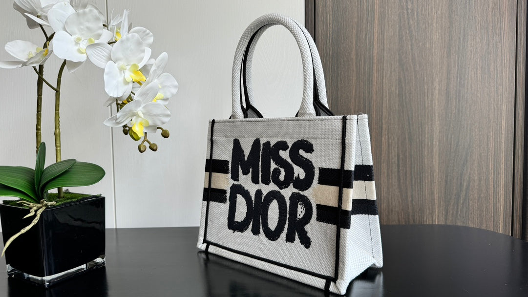 Miss Dior Graffiti Canvas Tote Bag - White and Black Designer Inspired Handbag