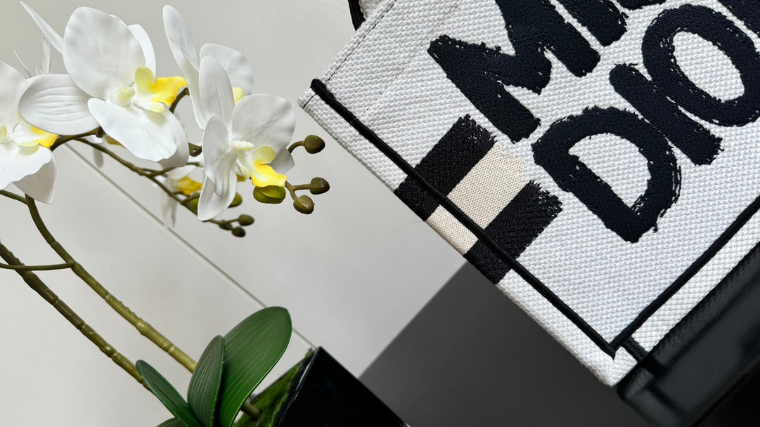 Miss Dior Graffiti Canvas Tote Bag - White and Black Designer Inspired Handbag