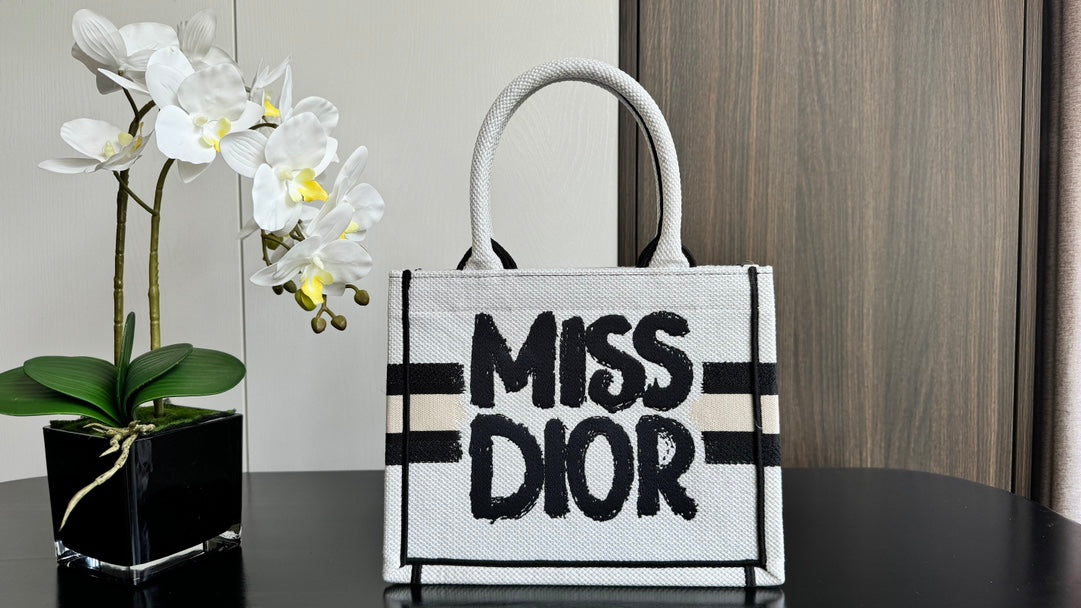 Miss Dior Graffiti Canvas Tote Bag - White and Black Designer Inspired Handbag