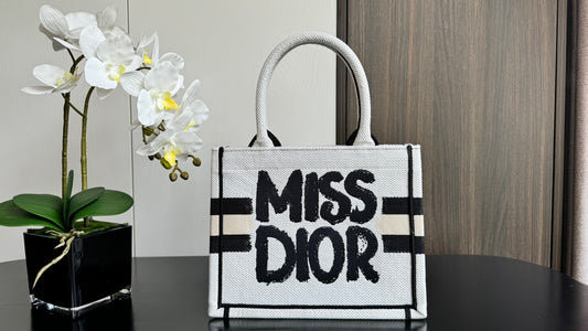 Miss Dior Graffiti Canvas Tote Bag - White and Black Designer Inspired Handbag